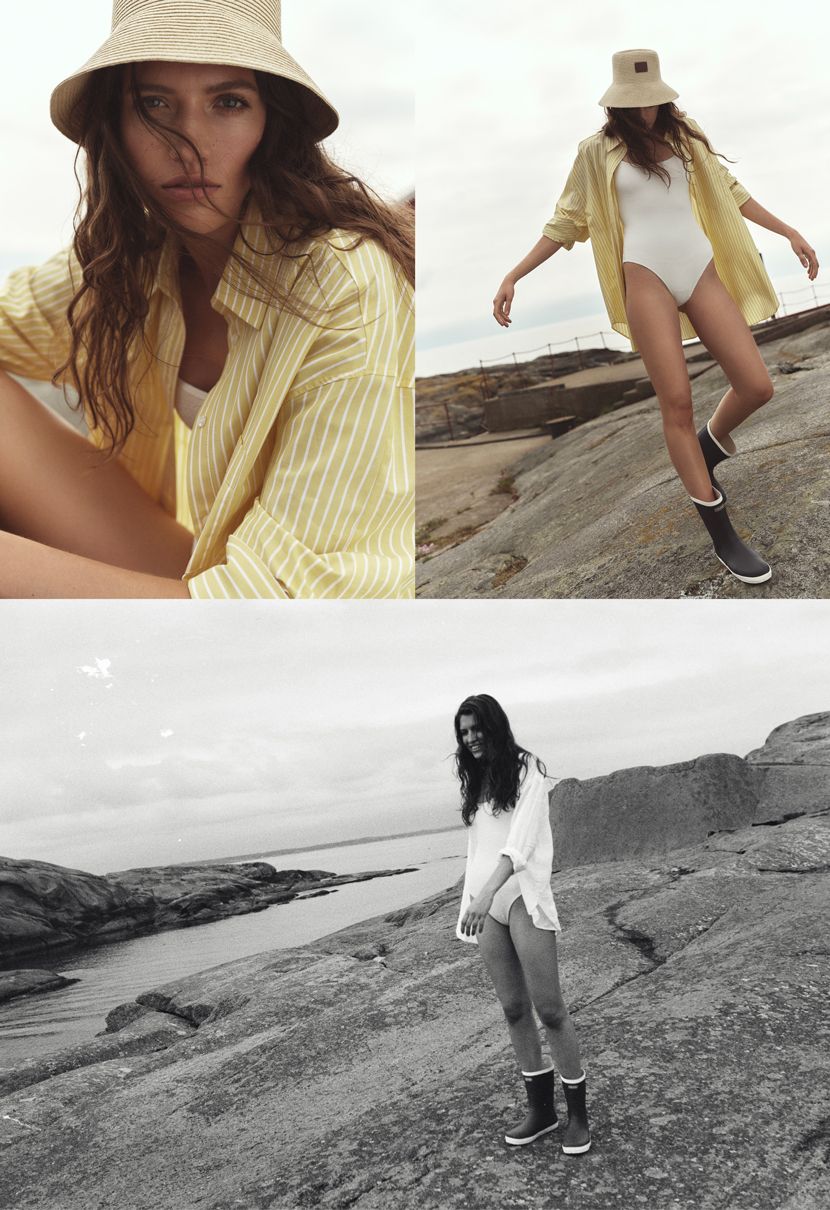 Woman by the sea, wearing iconic Viking Seilas rubber boots