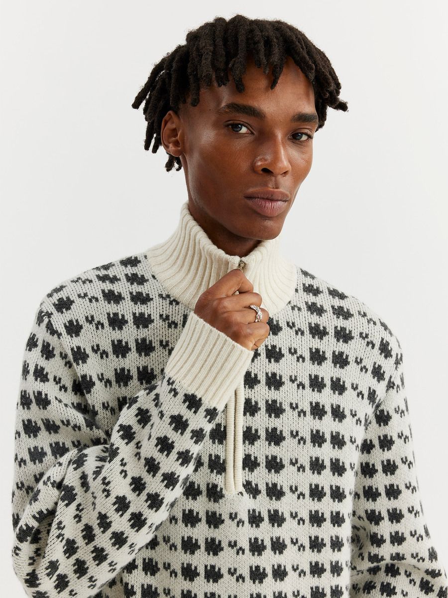 Castle Half Zip Pattern Knit Crew