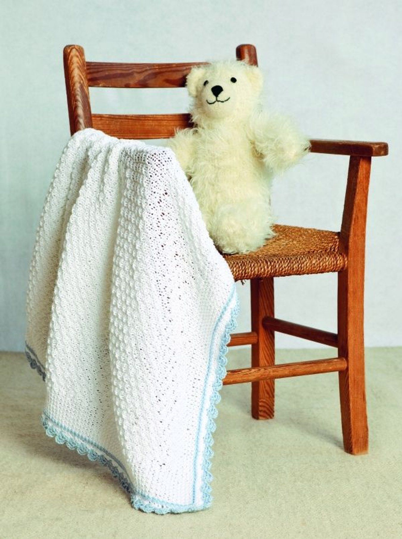 Baby Strikket teppe med heklet blondekant-Baby 16-8 - Strikket  teppe med heklet blondekant