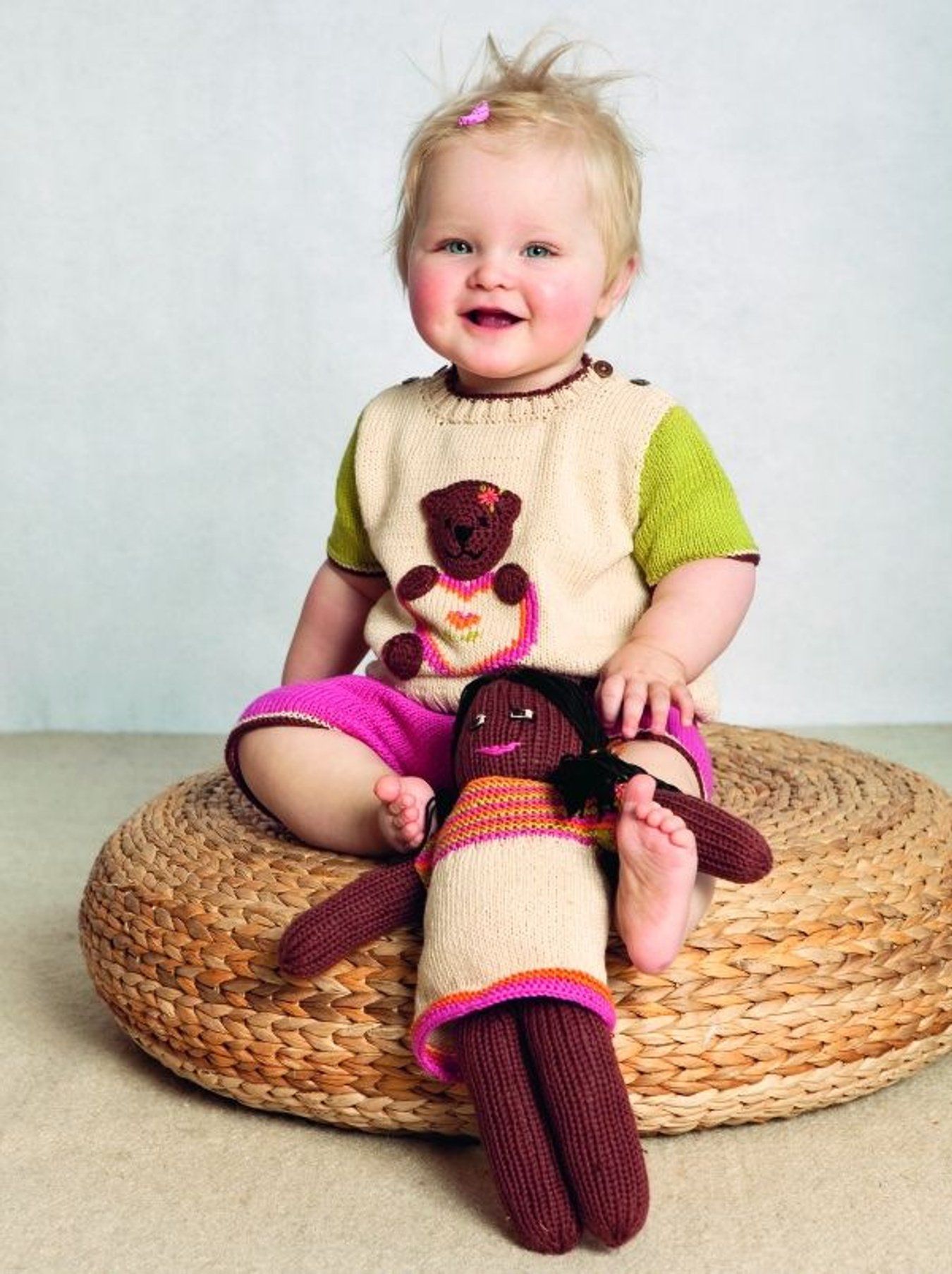Baby Genser med heklet kanin eller bamse, kort- og langbukse-Baby 16-1 - Genser med heklet kanin eller bamse, kort- og langbukse