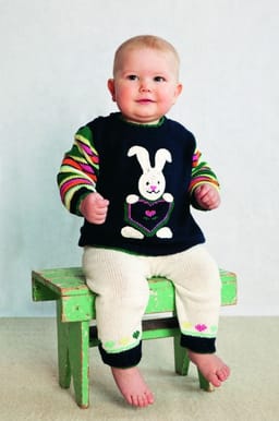 Baby Genser med heklet kanin eller bamse, kort- og langbukse-Baby 16-1 - Genser med heklet kanin eller bamse, kort- og langbukse