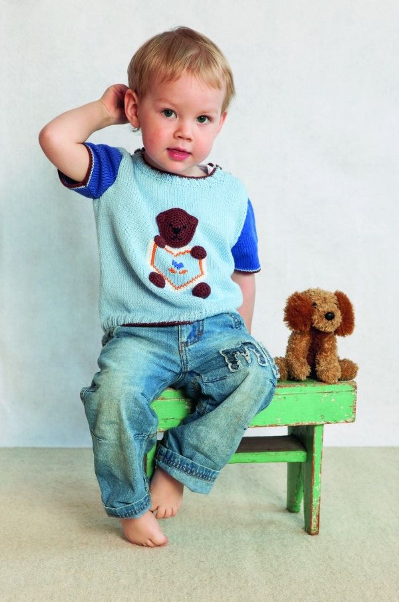 Baby Genser med heklet kanin eller bamse, kort- og langbukse-Baby 16-1 - Genser med heklet kanin eller bamse, kort- og langbukse