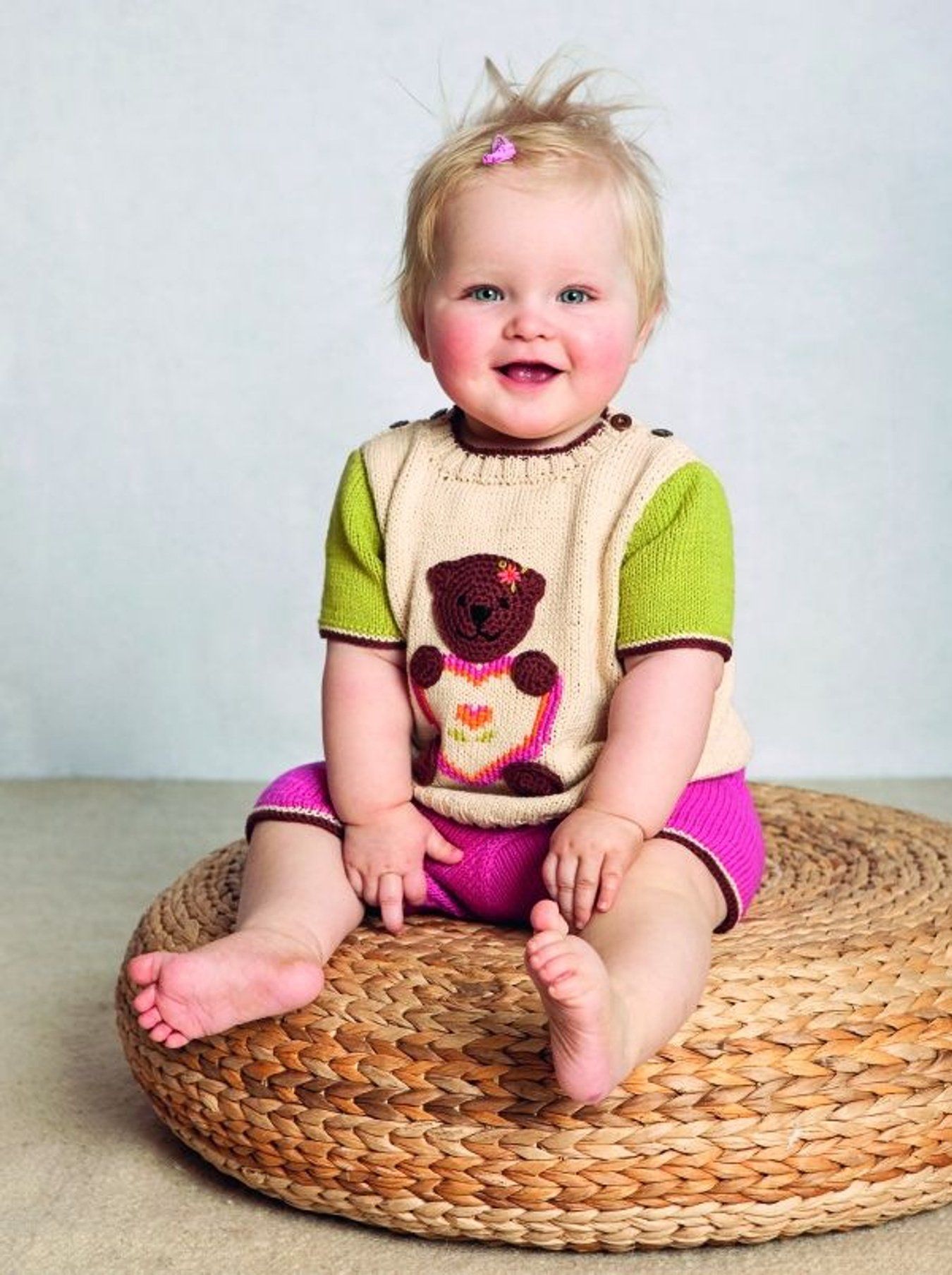 Baby Genser med heklet kanin eller bamse, kort- og langbukse-Baby 16-1 - Genser med heklet kanin eller bamse, kort- og langbukse