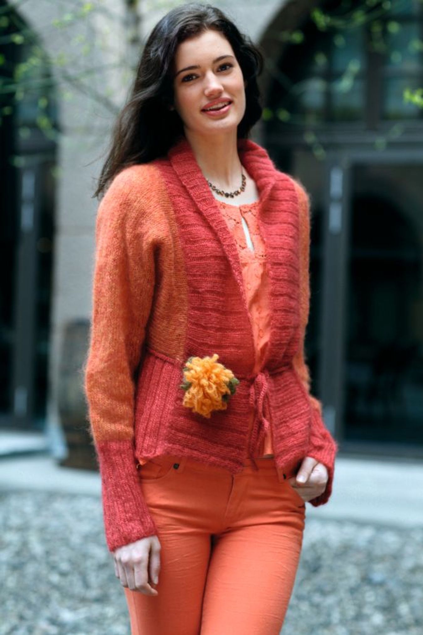 Mohair Bolero,strikket på tvers,med heklet rosett-Mohair 2-17 - Bolero,strikket på tvers,med heklet rosett