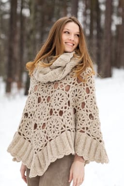 Alpakka Heklet poncho med løs hals-Alpakka 10-18 - Heklet poncho med løs hals