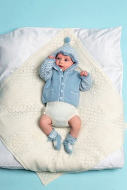 Baby Jakke, lue, sokker og votter med stripemønster-Baby 27-12 - Jakke, lue, sokker og votter med stripemønster